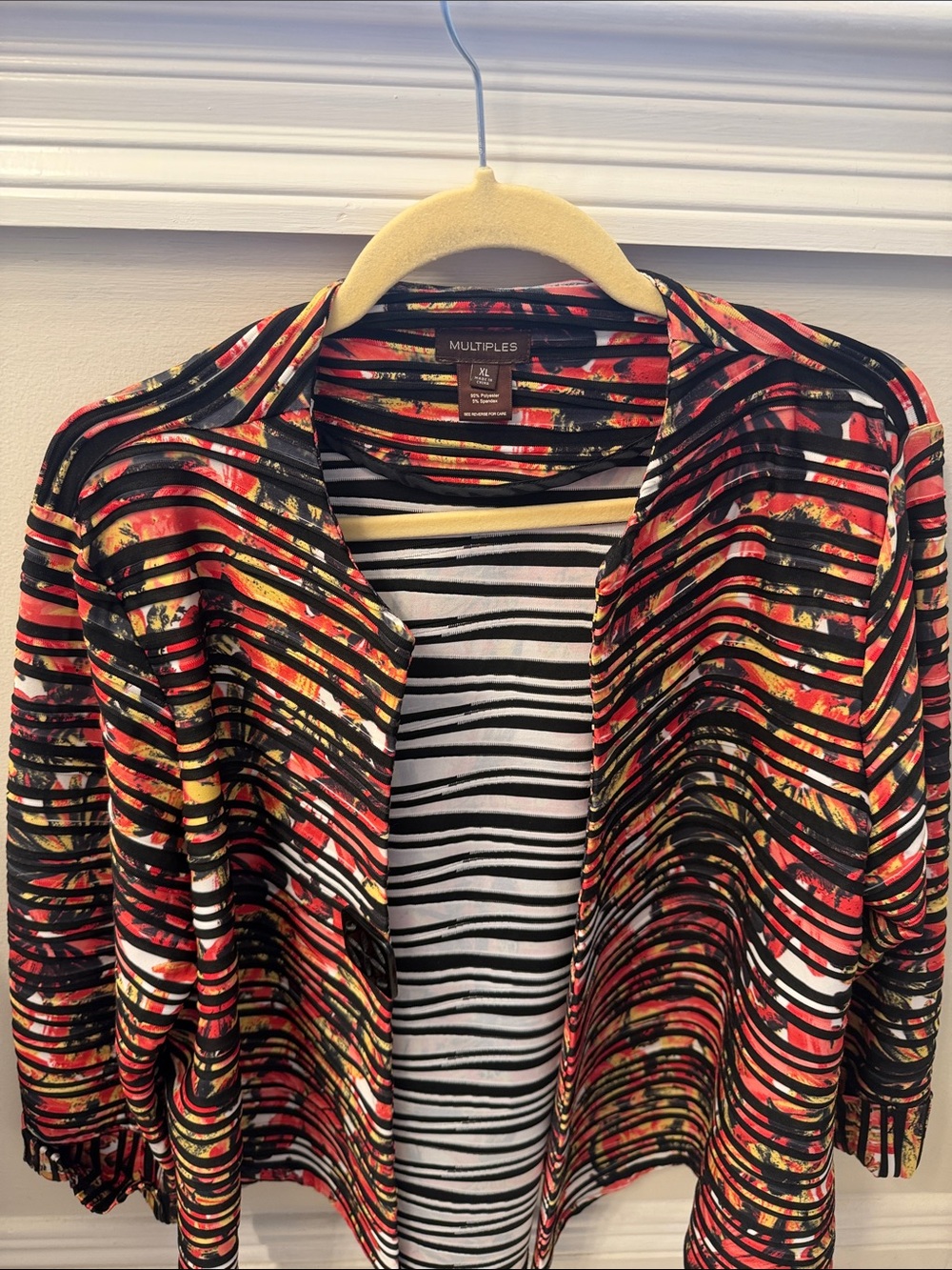 Multiples Open-Front Printed Blazer in Black, Red & Yellow
